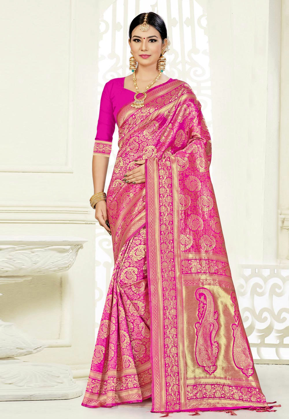 Pink Banarasi Silk Festival Wear Saree 220002