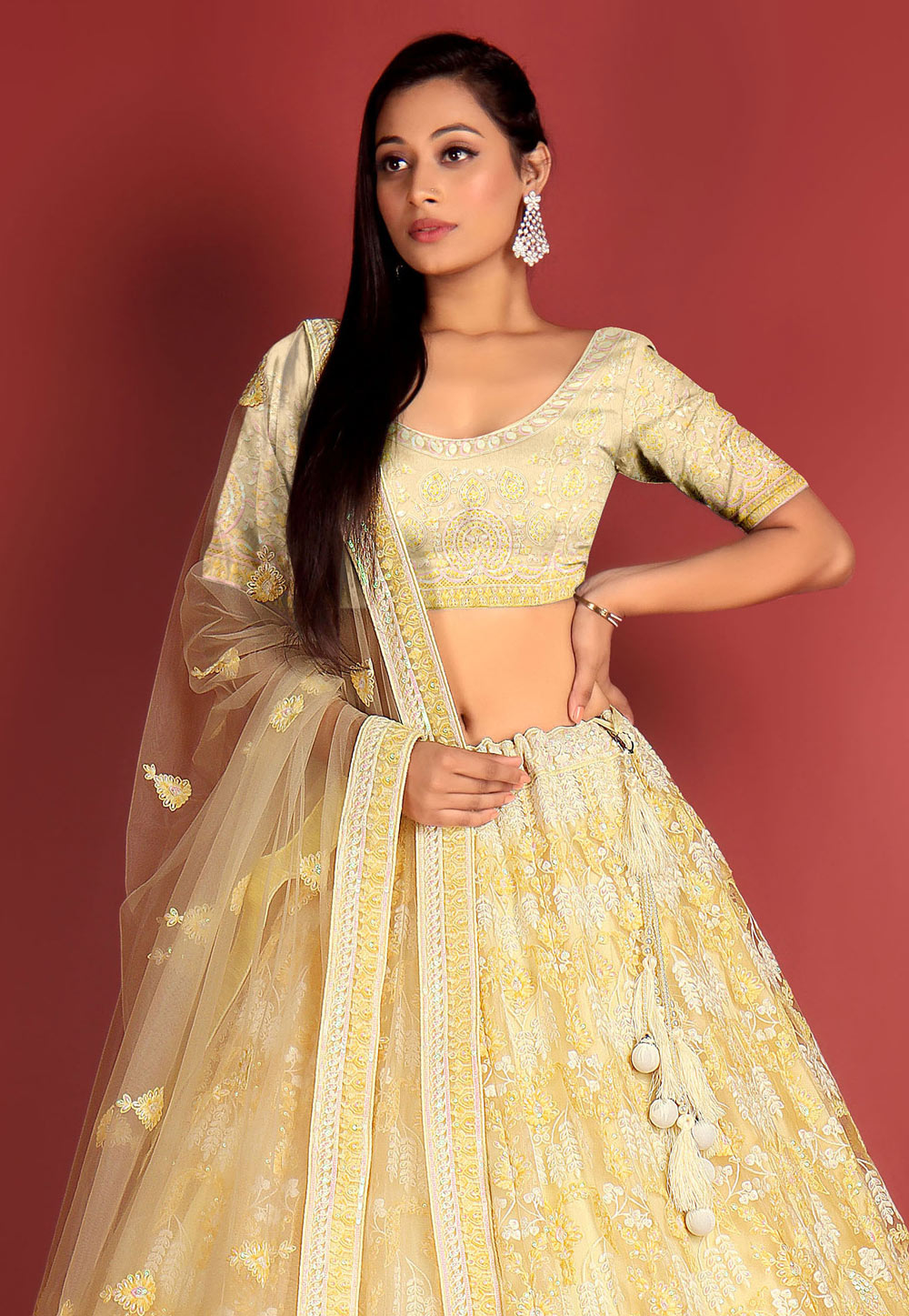 Buy AWIGNA by Varsha and Rittu Yellow Embroidered Lehenga Set at Redfynd