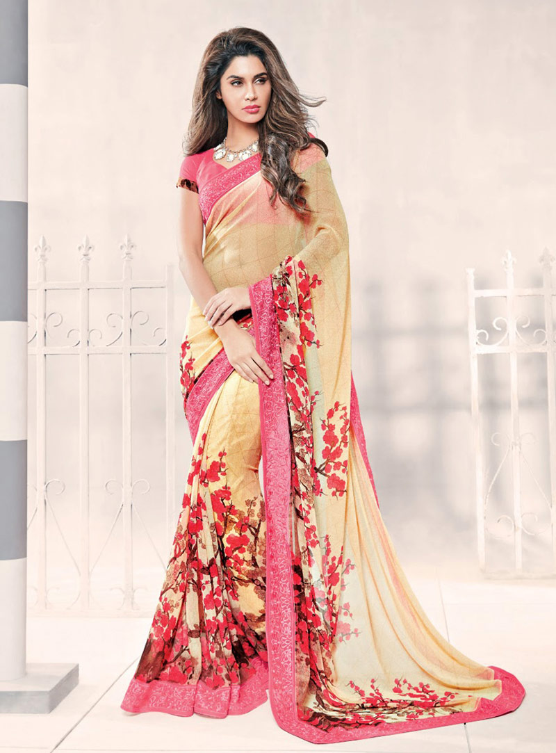 Beige Georgette Printed Saree With Blouse 77697