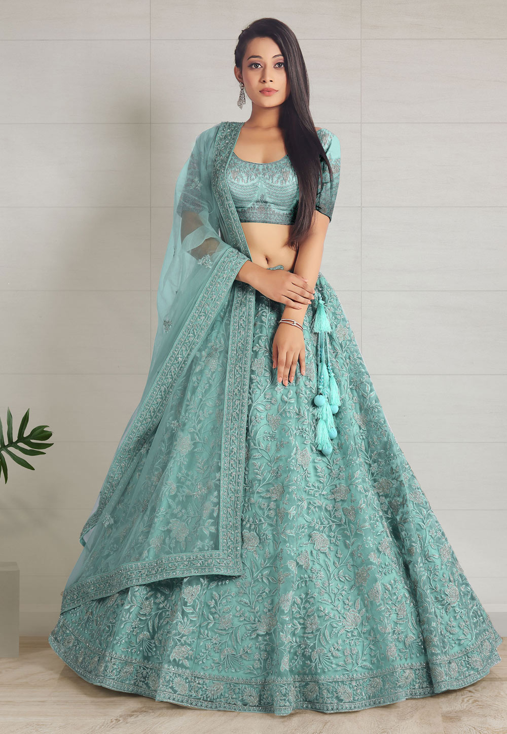 Sky Blue Net Circular Lehenga Choli 273826