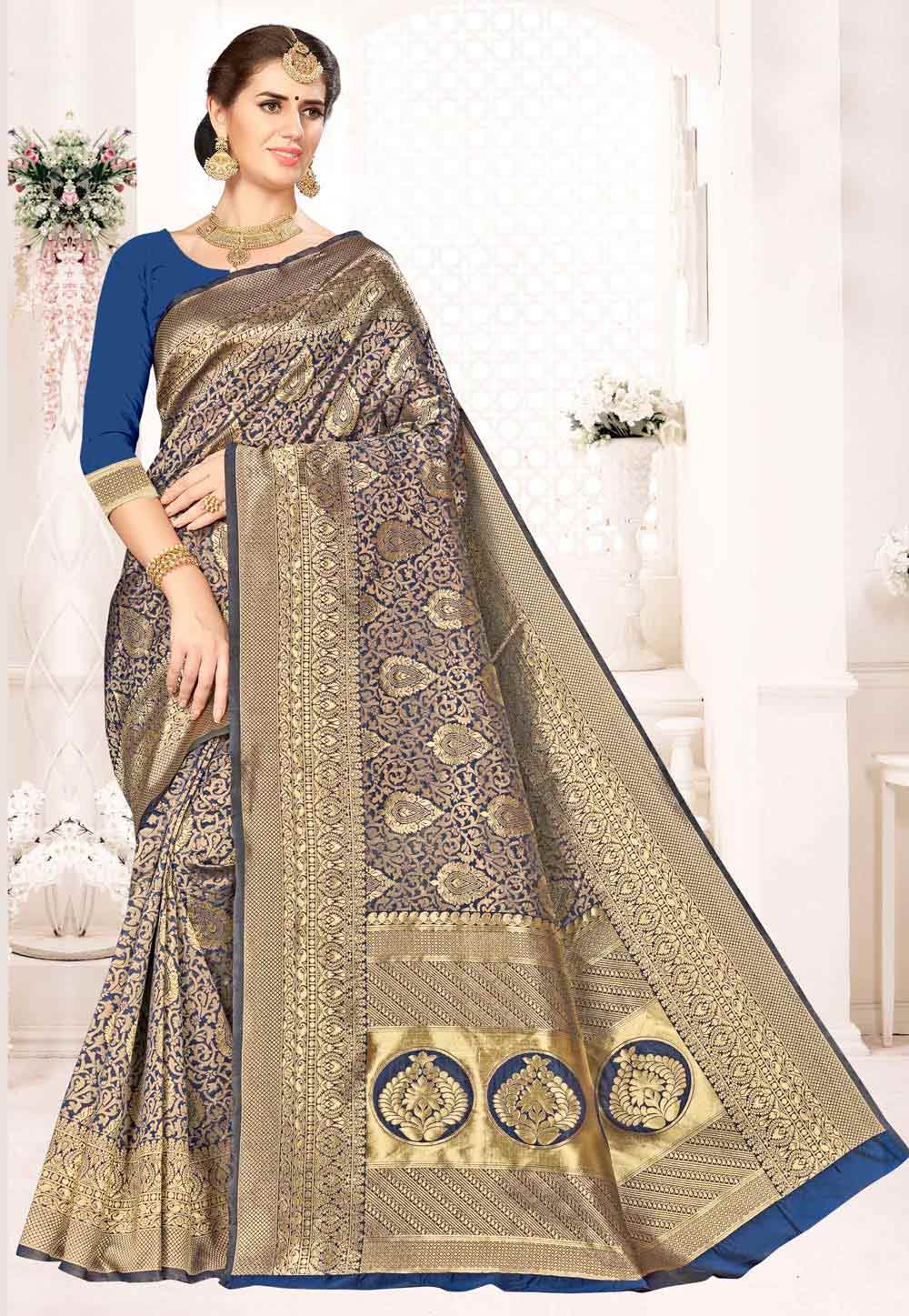 Blue Banarasi Silk Festival Wear Saree 220133