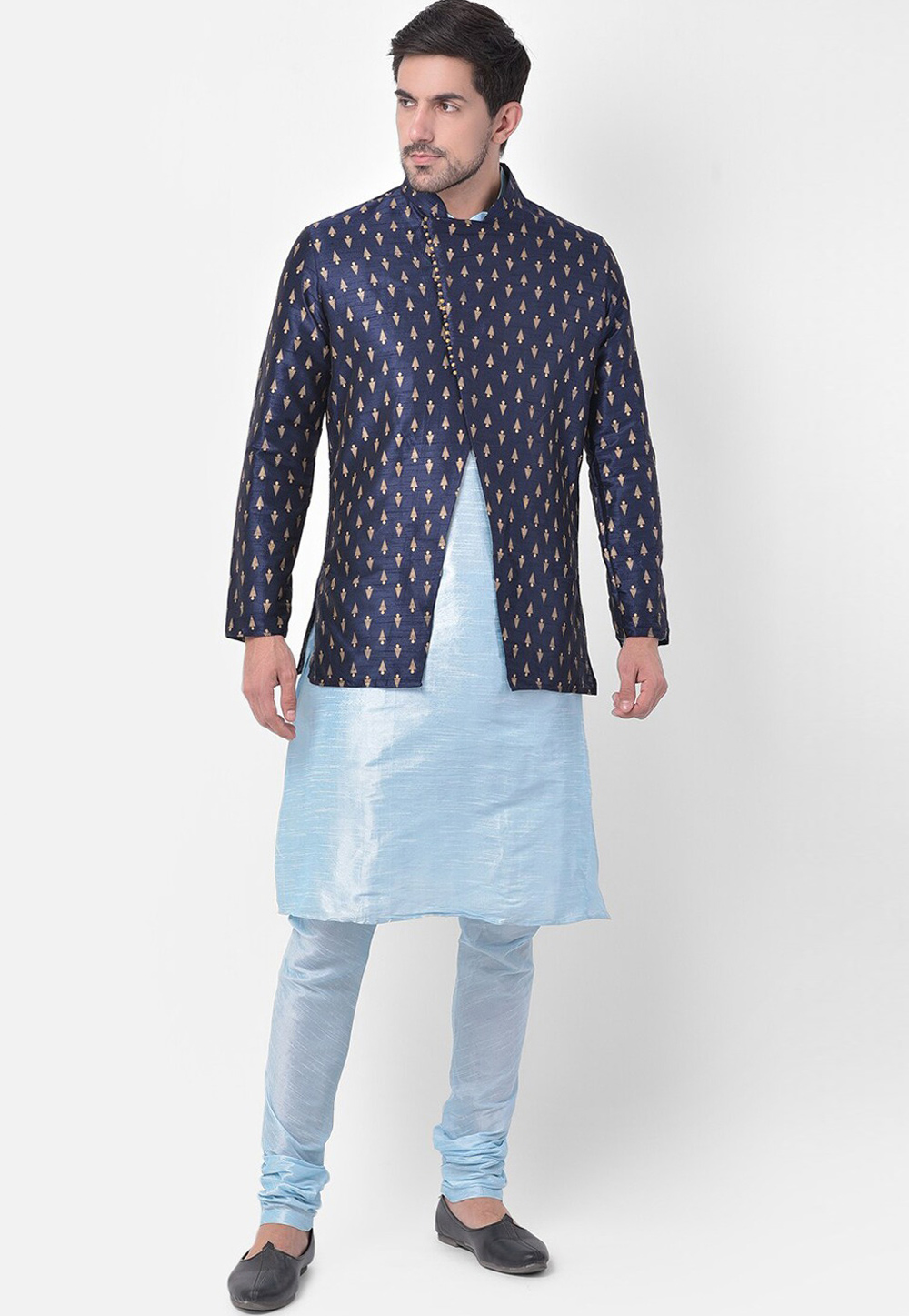 Sky Blue Dupion Silk Kurta Pajama With Jacket 265933