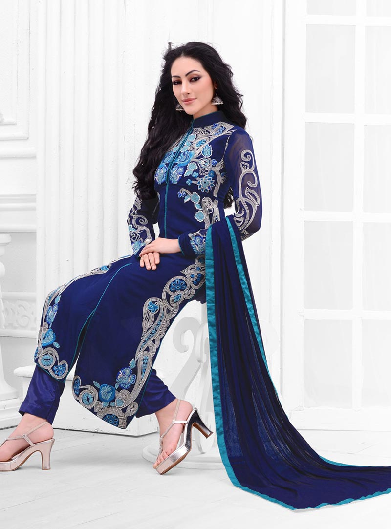 Blue Georgette Pakistani Style Suit 59738