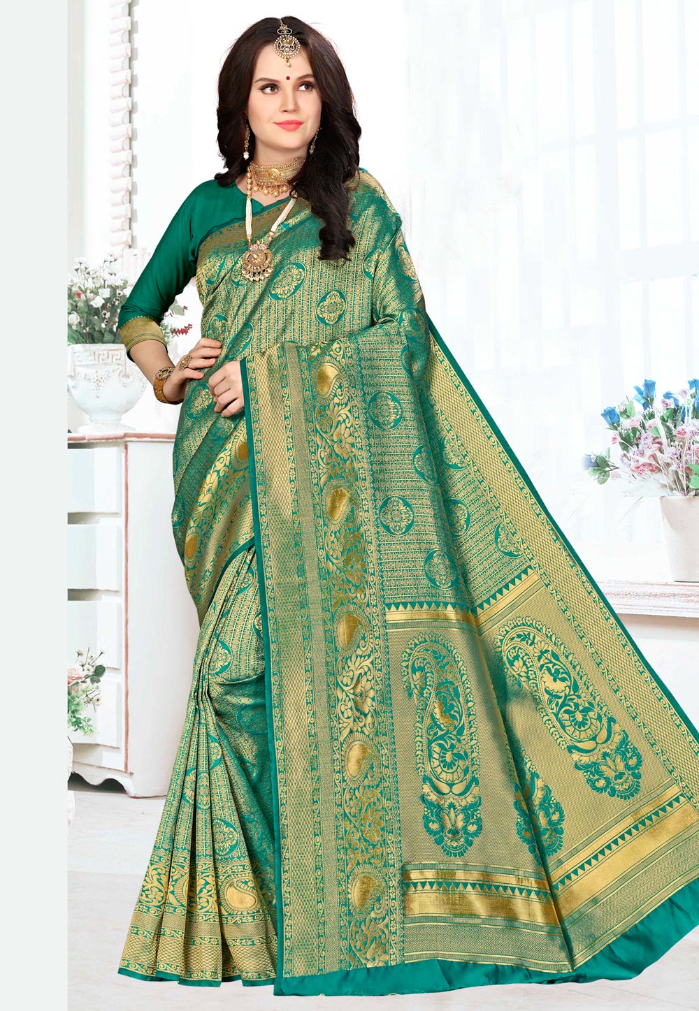 Green Banarasi Silk Festival Wear Saree 220142