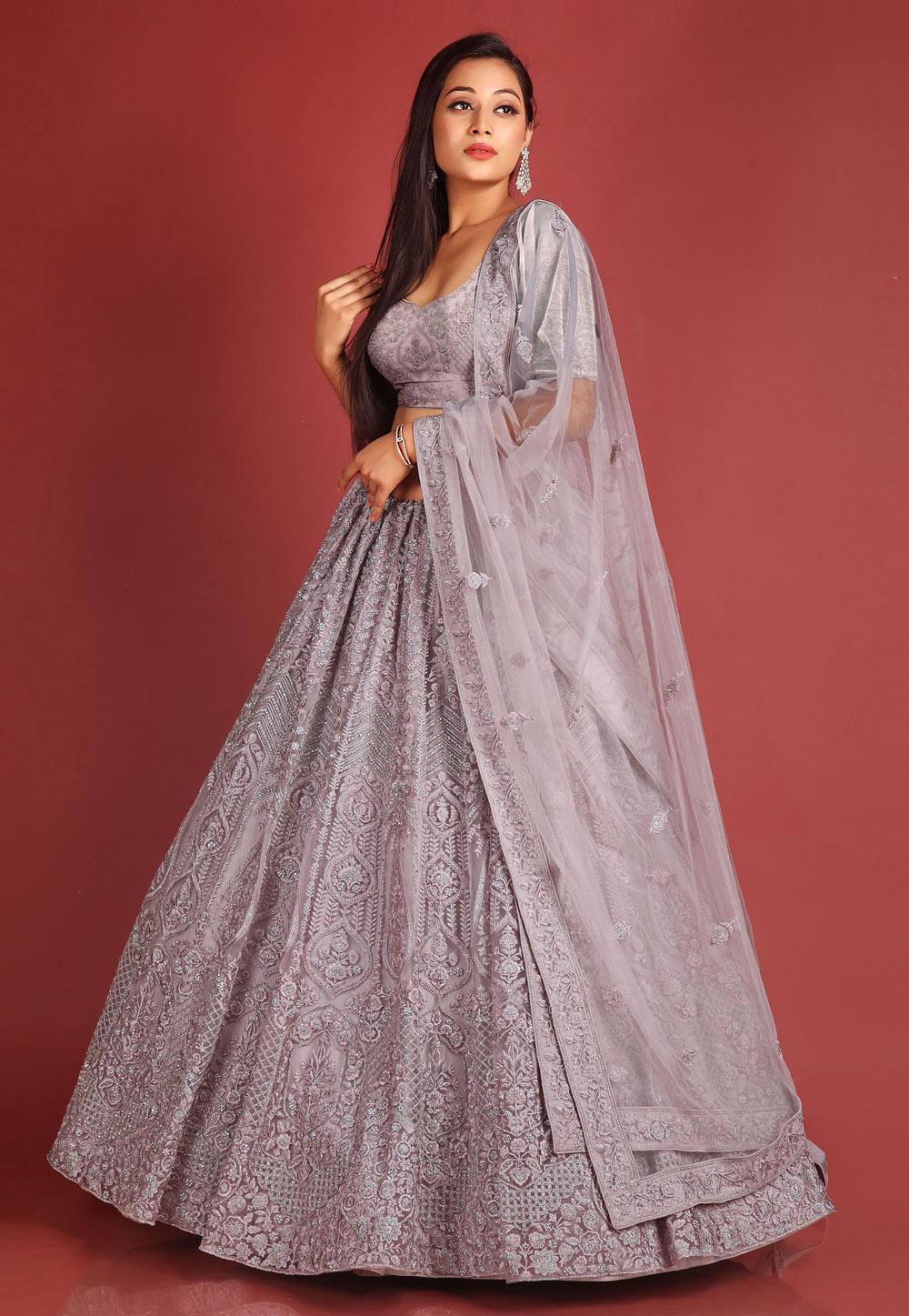 Light Purple Net Circular Lehenga Choli 273833