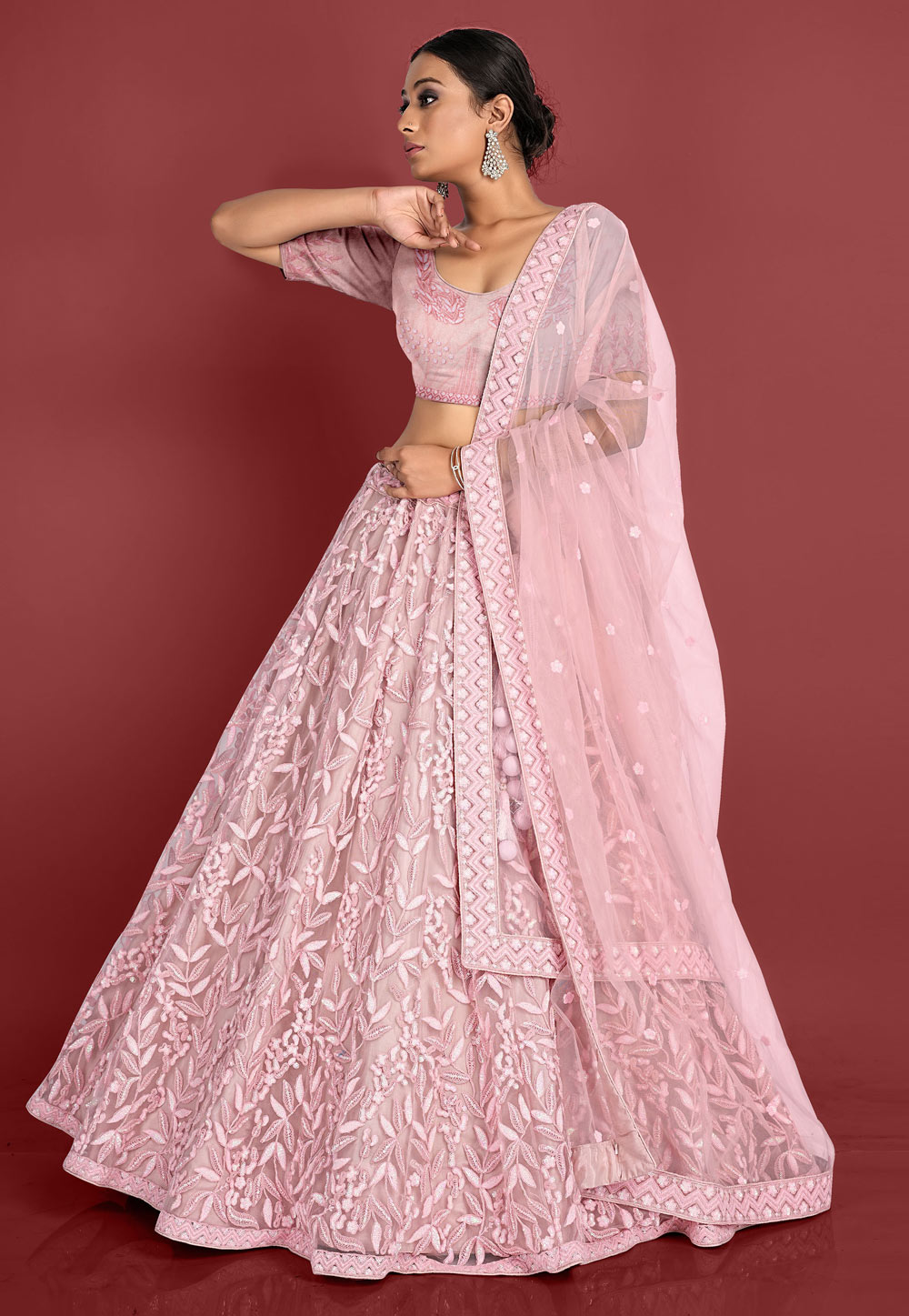 Pink Net Circular Lehenga Choli 273840