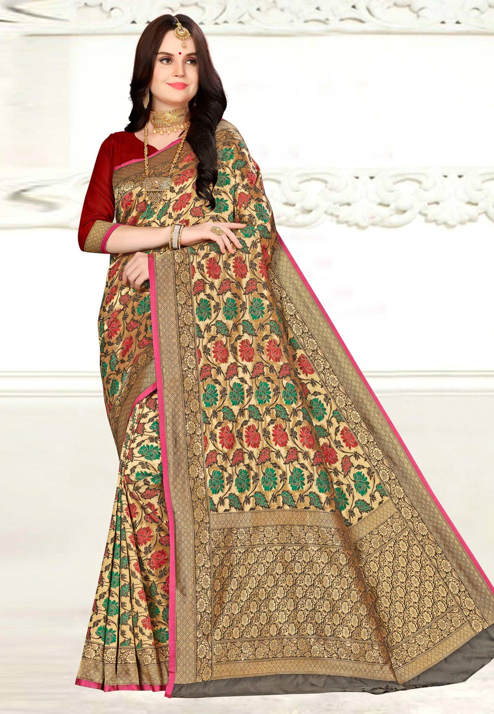 Green Banarasi Silk Saree With Blouse 220643