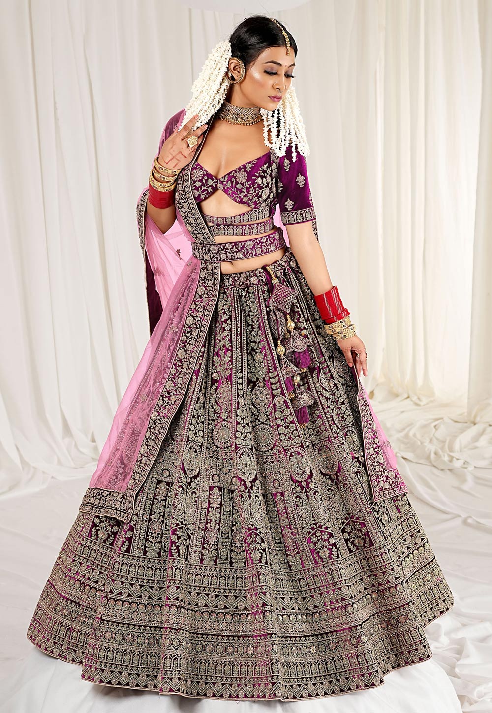 Purple Velvet Wedding Lehenga Choli 271477