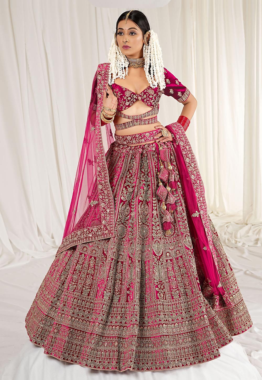 Magenta Velvet Wedding Wear Lehenga Choli 271478