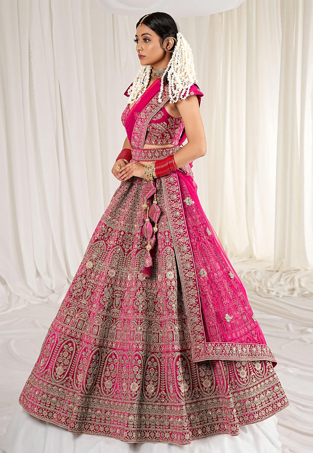 Magenta Velvet Chaniya Choli For Wedding 271481
