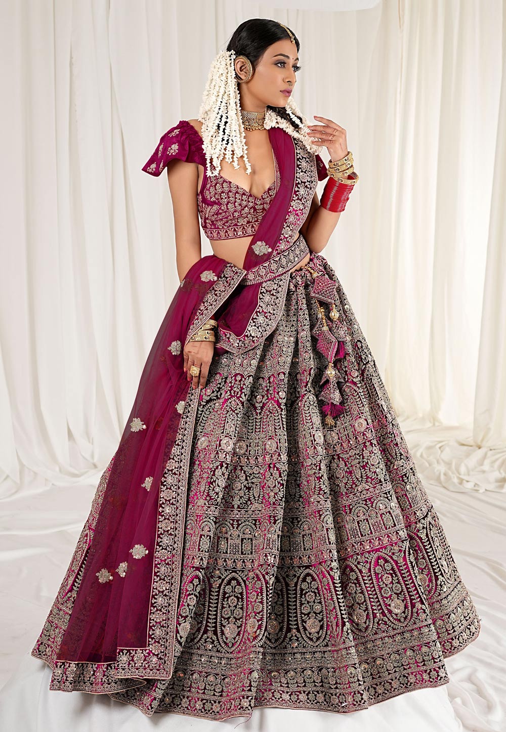 Magenta Velvet Wedding Lehenga Choli 271482