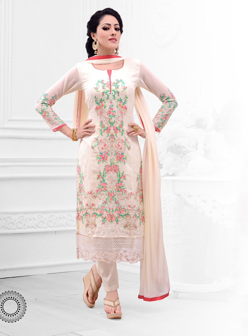 Off White Georgette Churidar Suit 59739