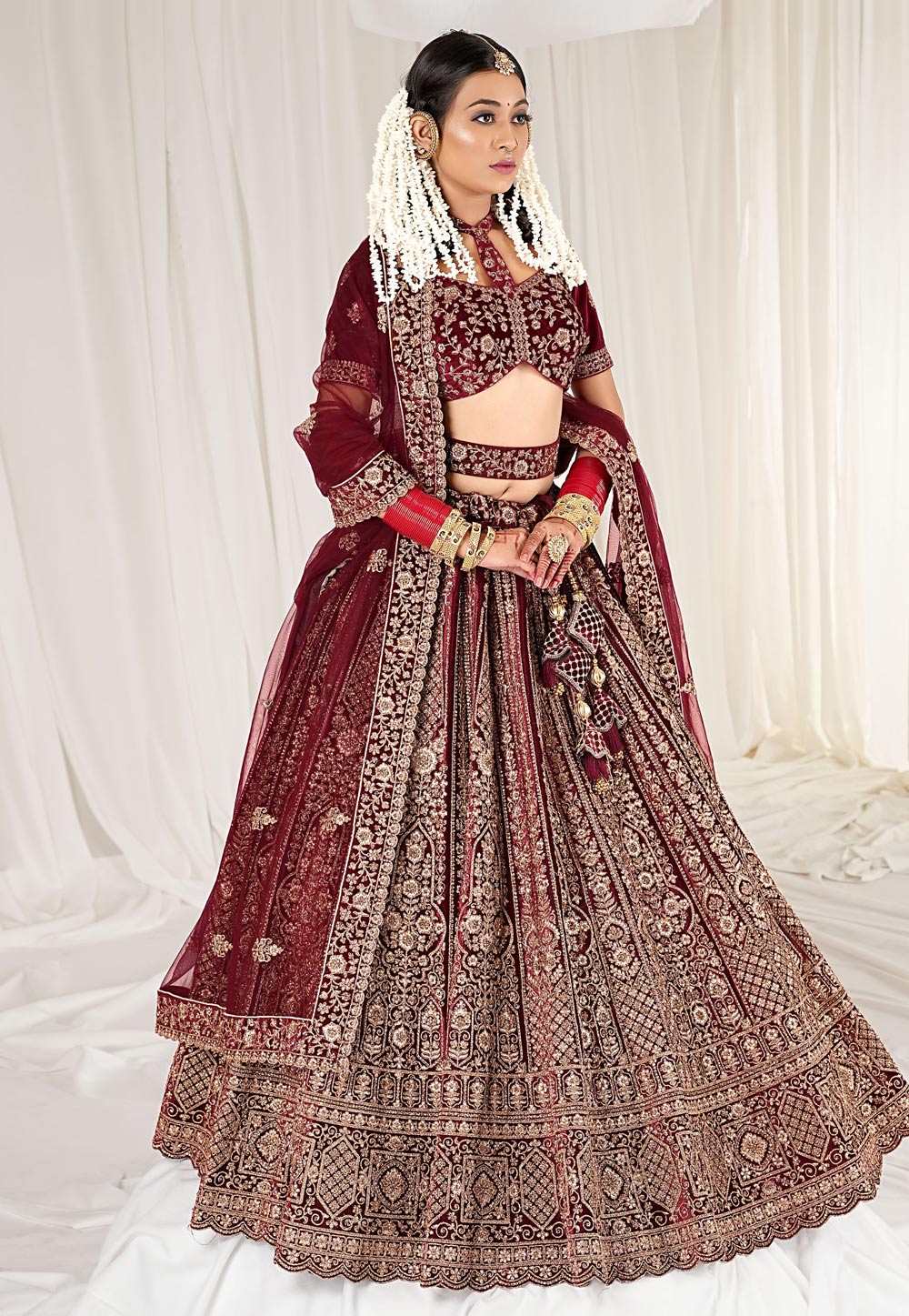Maroon Velvet Wedding Wear Lehenga Choli 271483