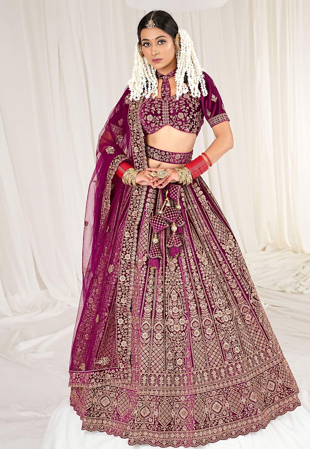 Purple Velvet Chaniya Choli For Wedding 271486
