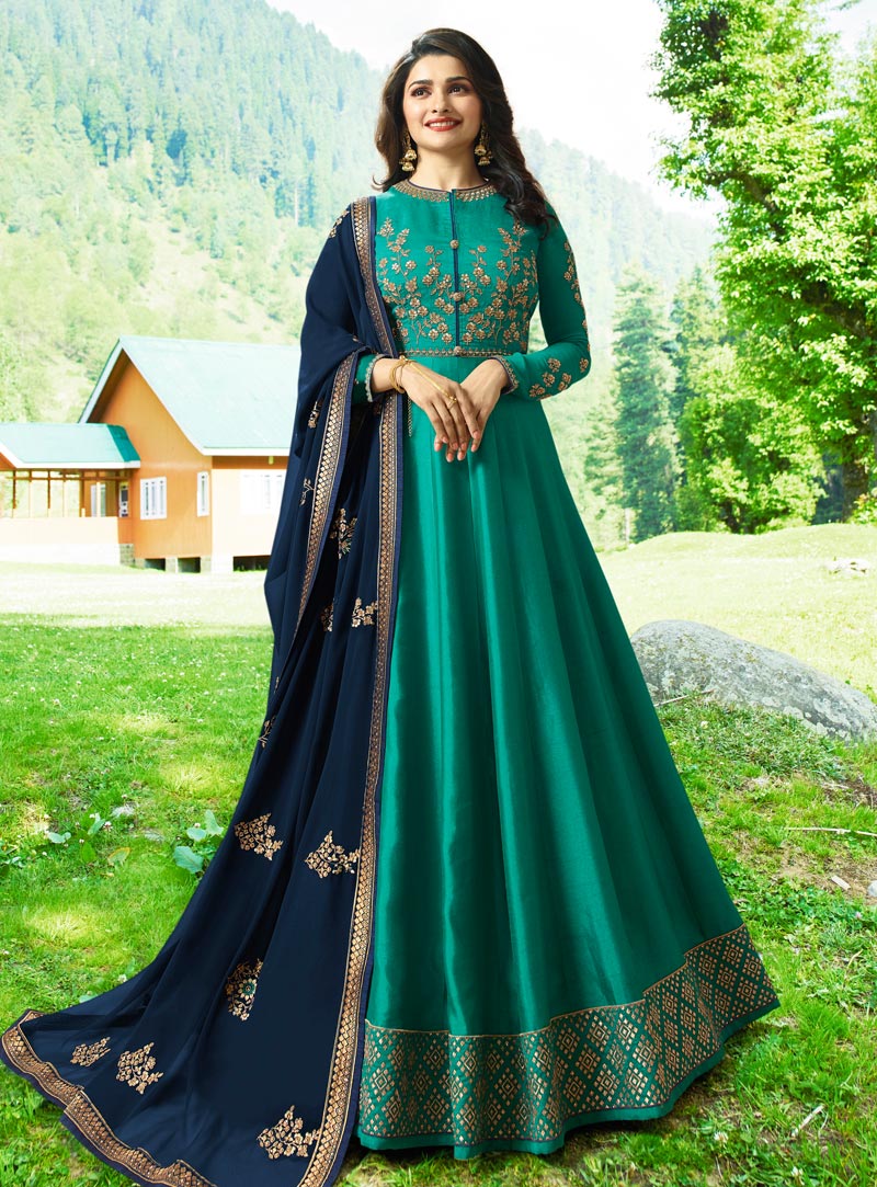 Prachi Desai Green Silk Long Anarkali Suit 142720