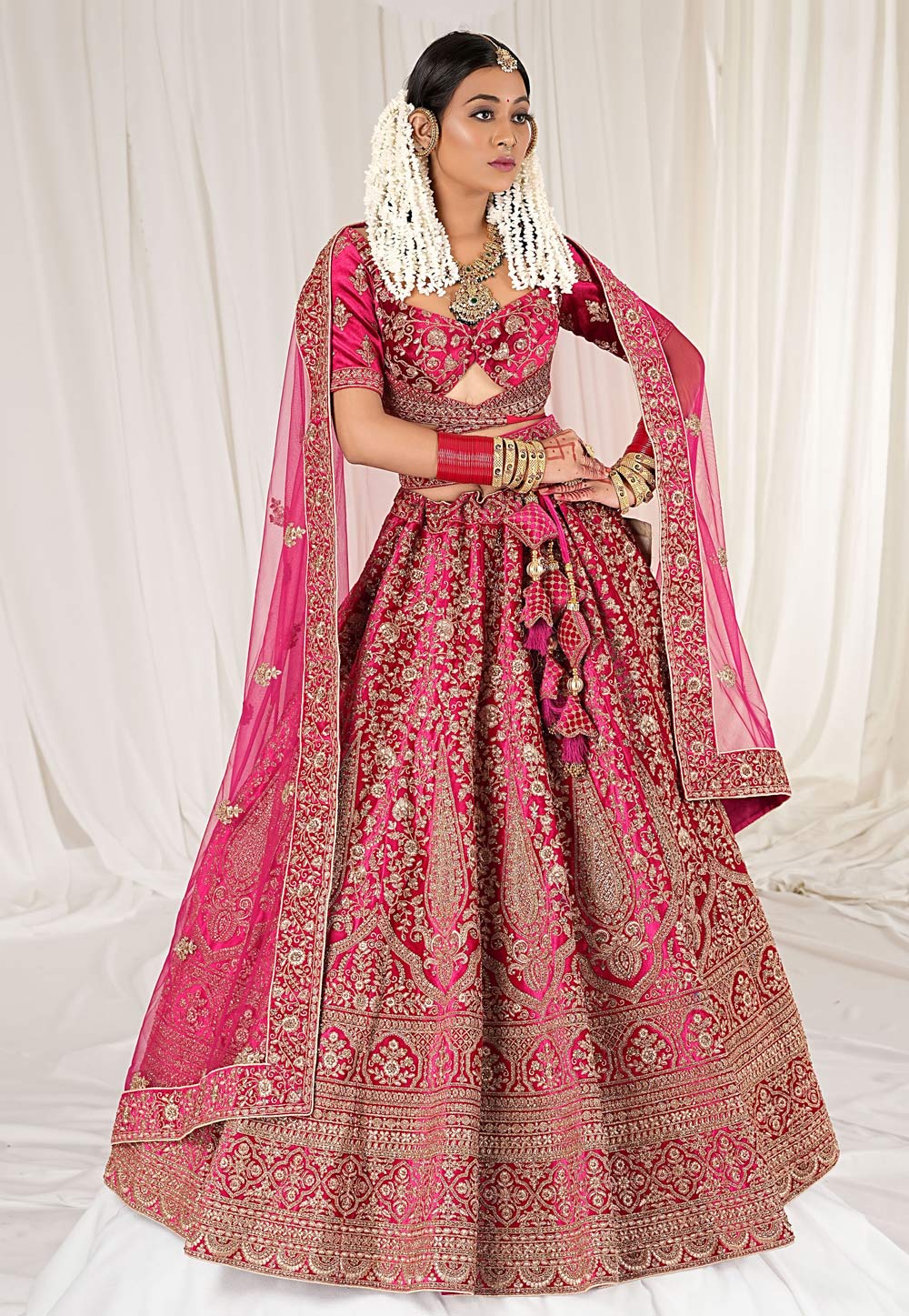Magenta Velvet Wedding Wear Lehenga Choli 271488