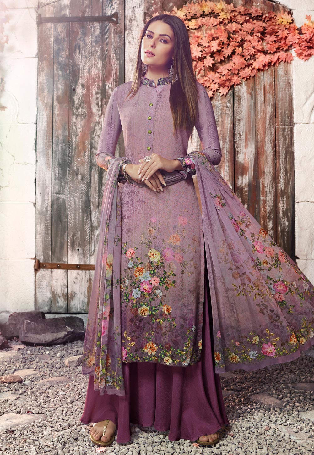 Purple Crepe Palazzo Style Suit 187580