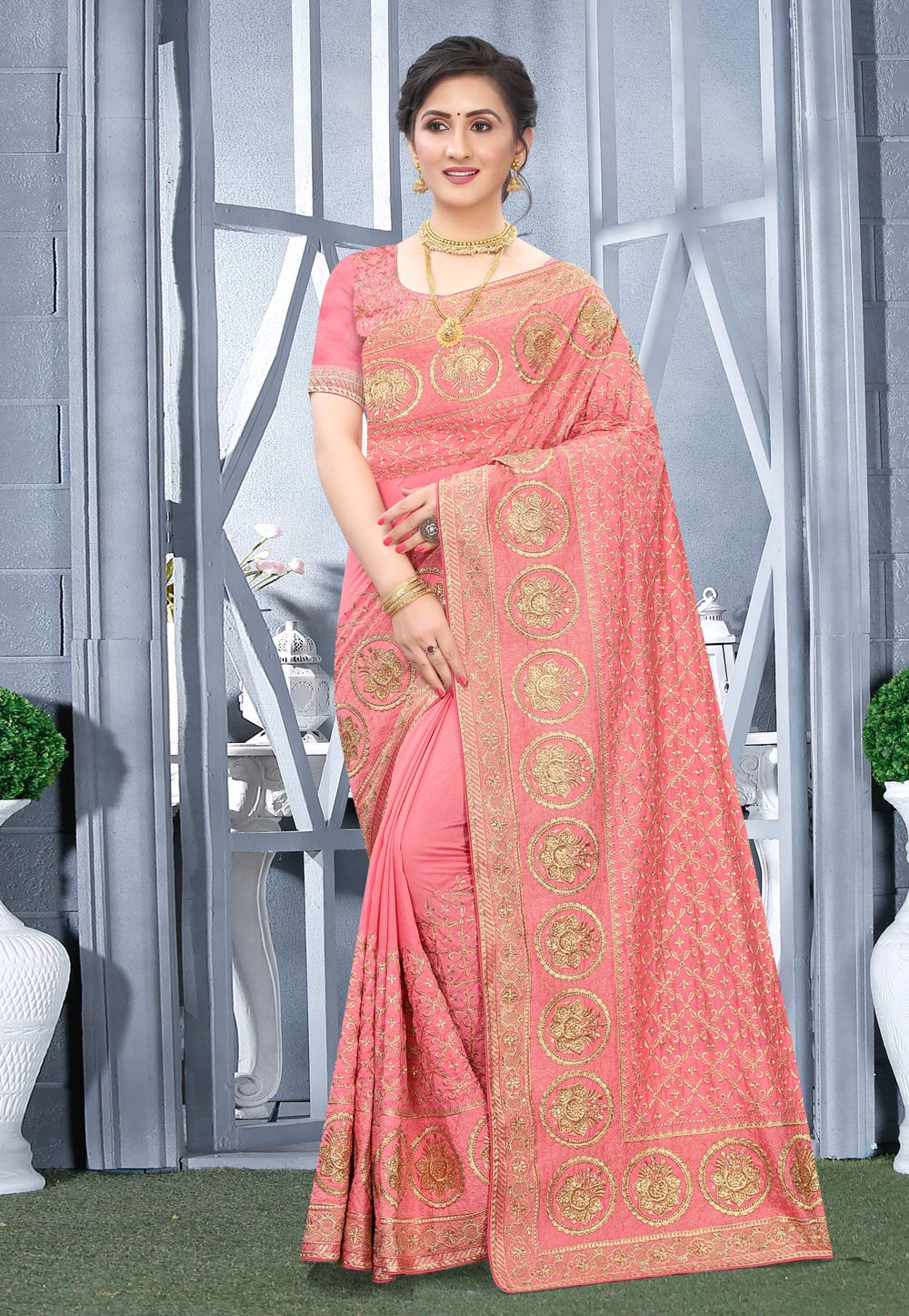 Pink Silk Embroidered Saree With Blouse 218118