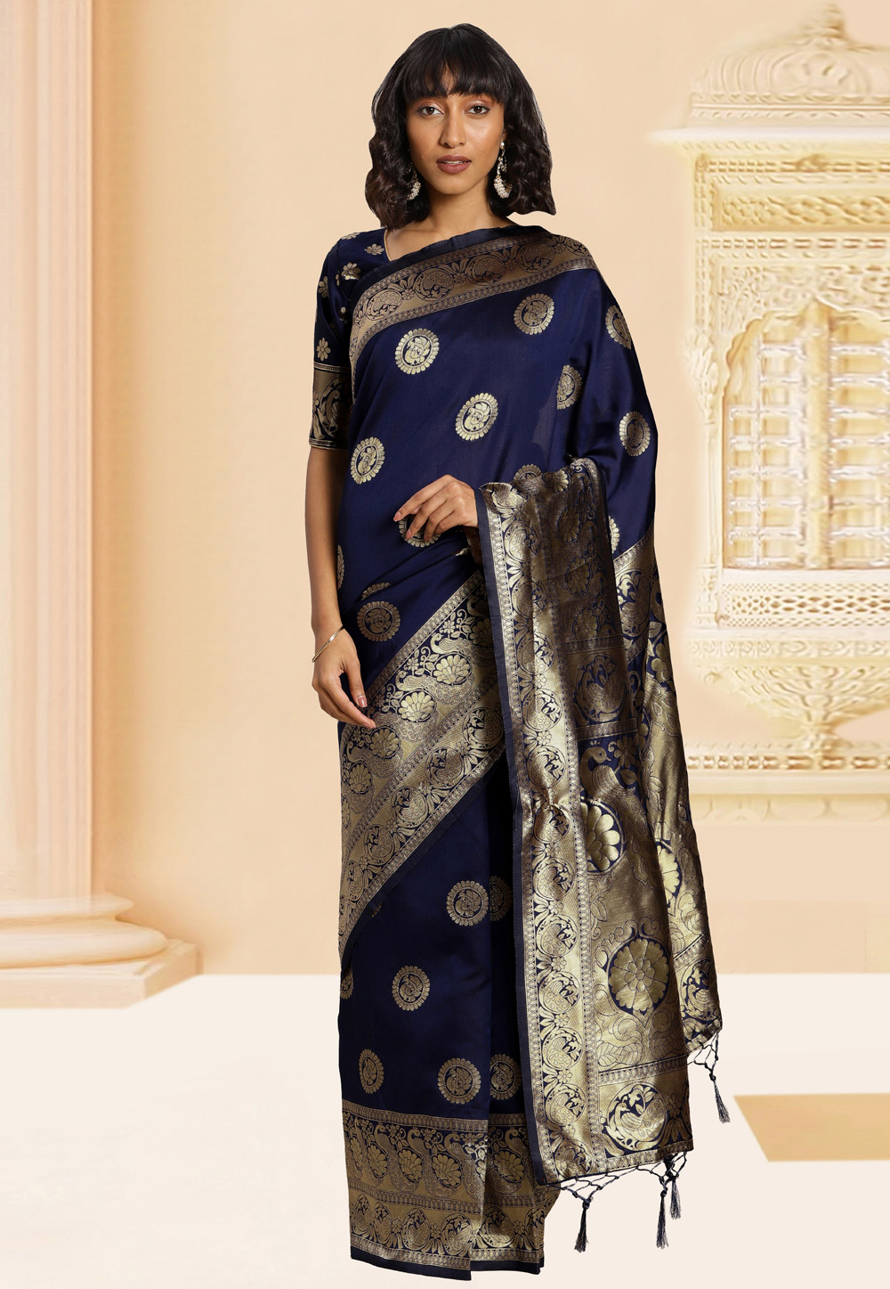 Navy Blue Banarasi Silk Festival Wear Saree 220031