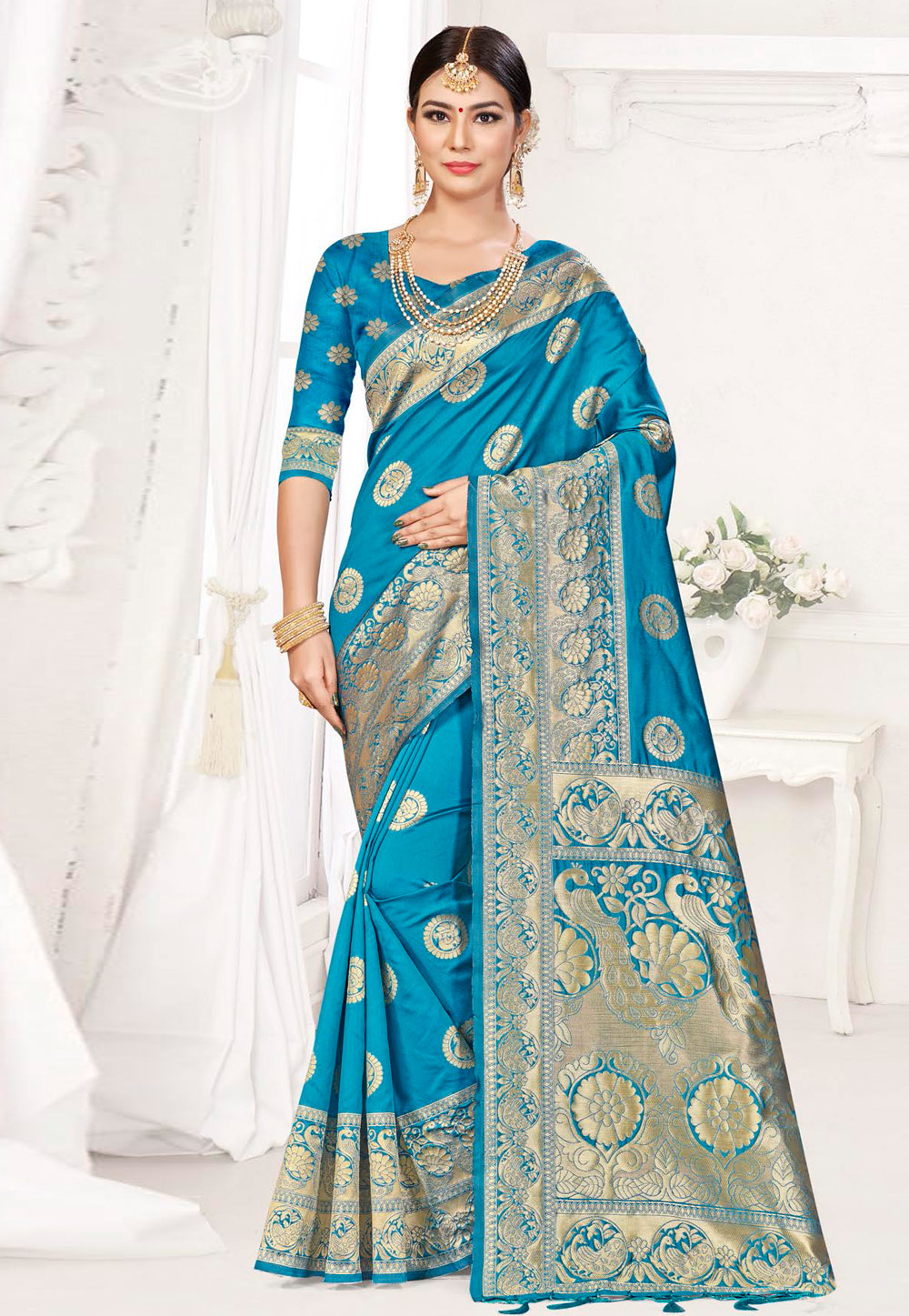 Blue Banarasi Silk Festival Wear Saree 220033
