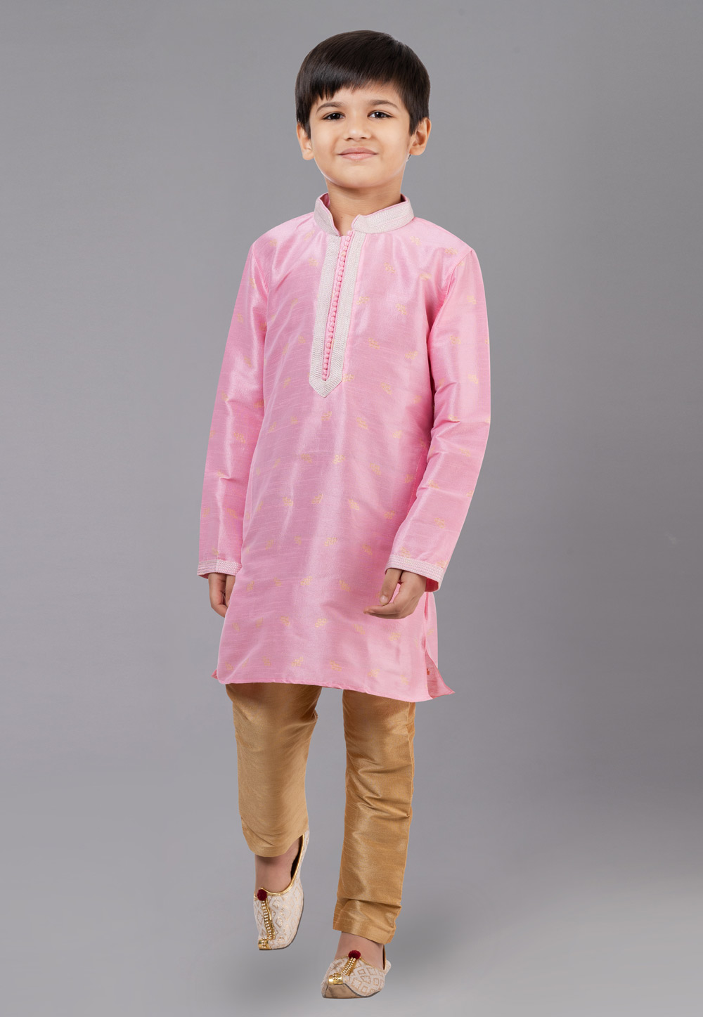 Pink Dupion Silk Readymade Kids Kurta Pajama 260652