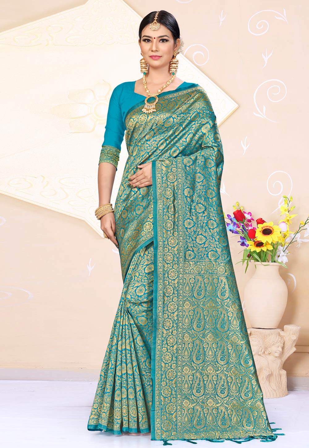 Blue Banarasi Silk Festival Wear Saree 220049