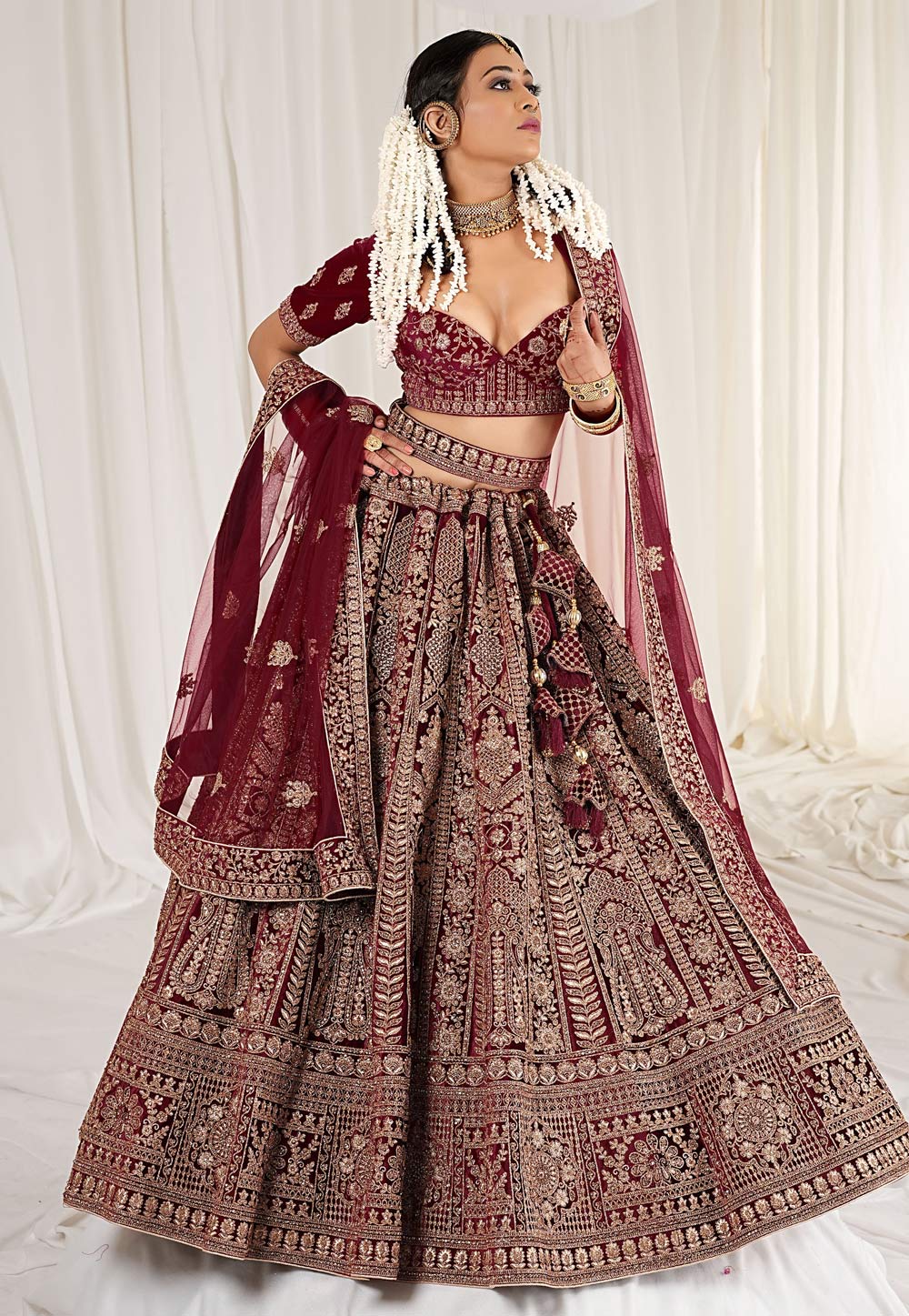 Maroon Velvet Chaniya Choli For Wedding 271491