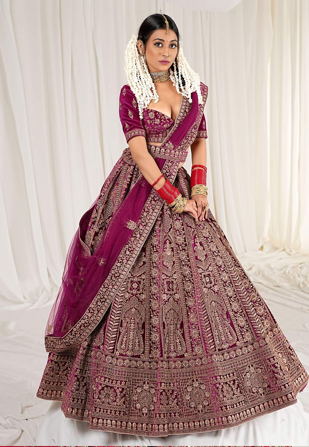 PUrple Velvet Bridal Lehenga 271494