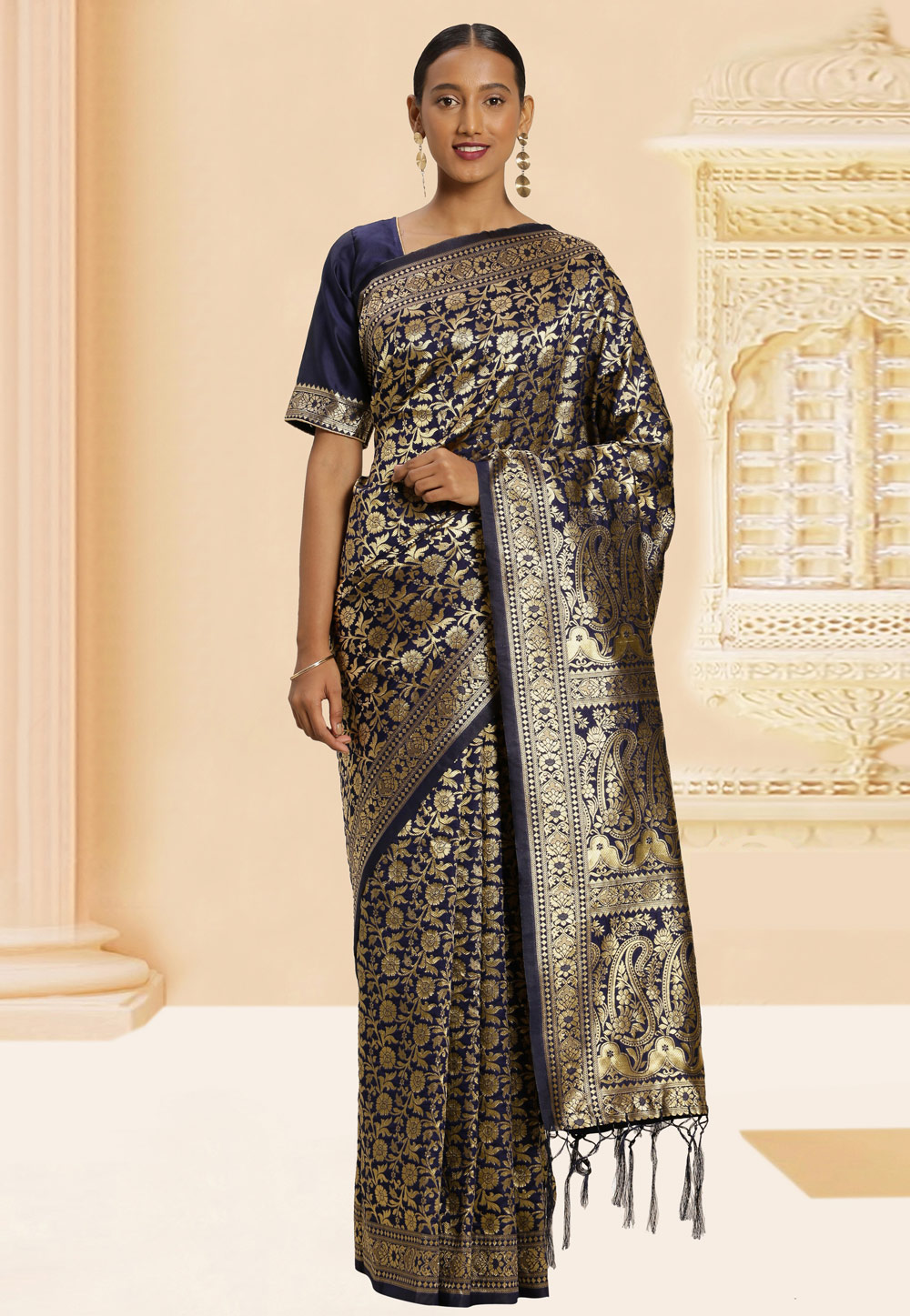 Navy Blue Banarasi Silk Festival Wear Saree 220051