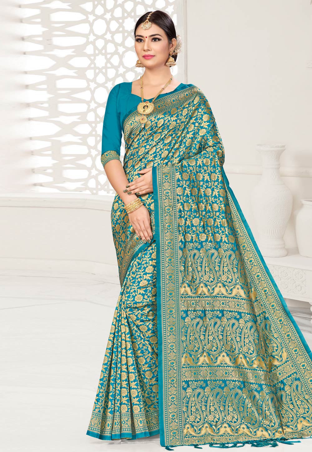 Blue Banarasi Silk Festival Wear Saree 220053