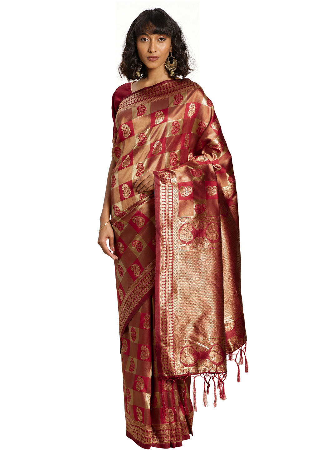 Maroon Banarasi Silk Saree With Blouse 220056