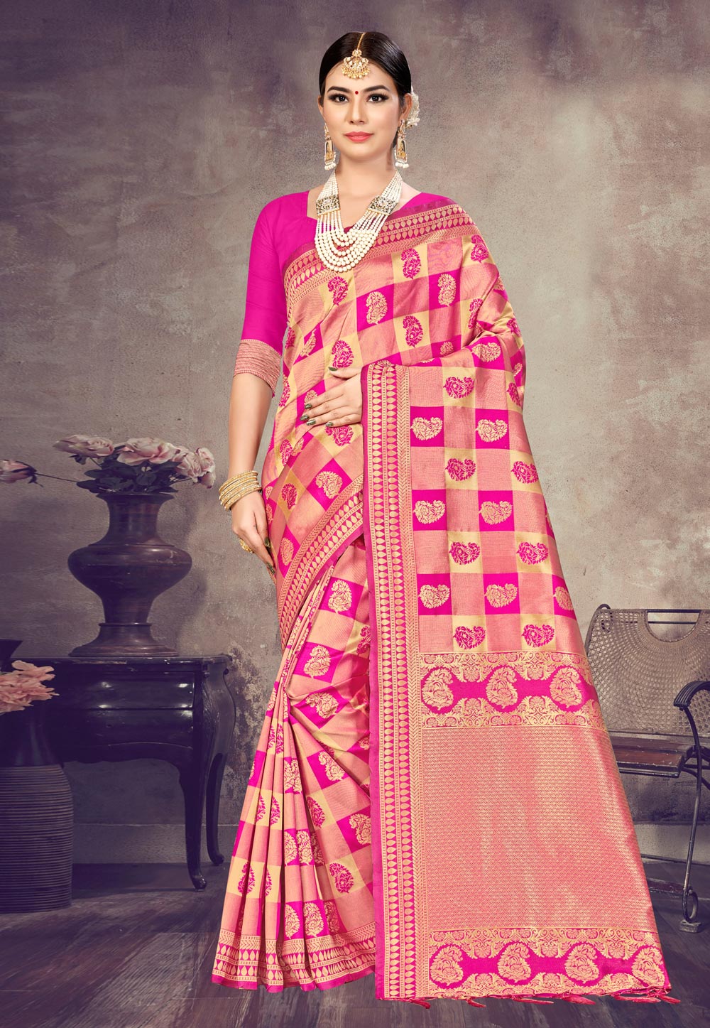 Pink Banarasi Silk Festival Wear Saree 220057
