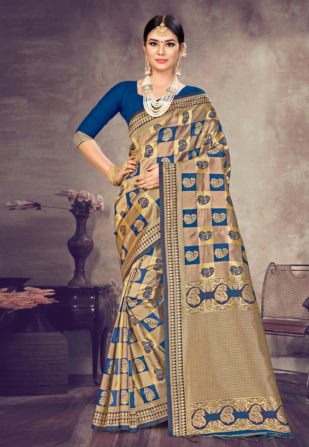 Blue Banarasi Silk Festival Wear Saree 220060