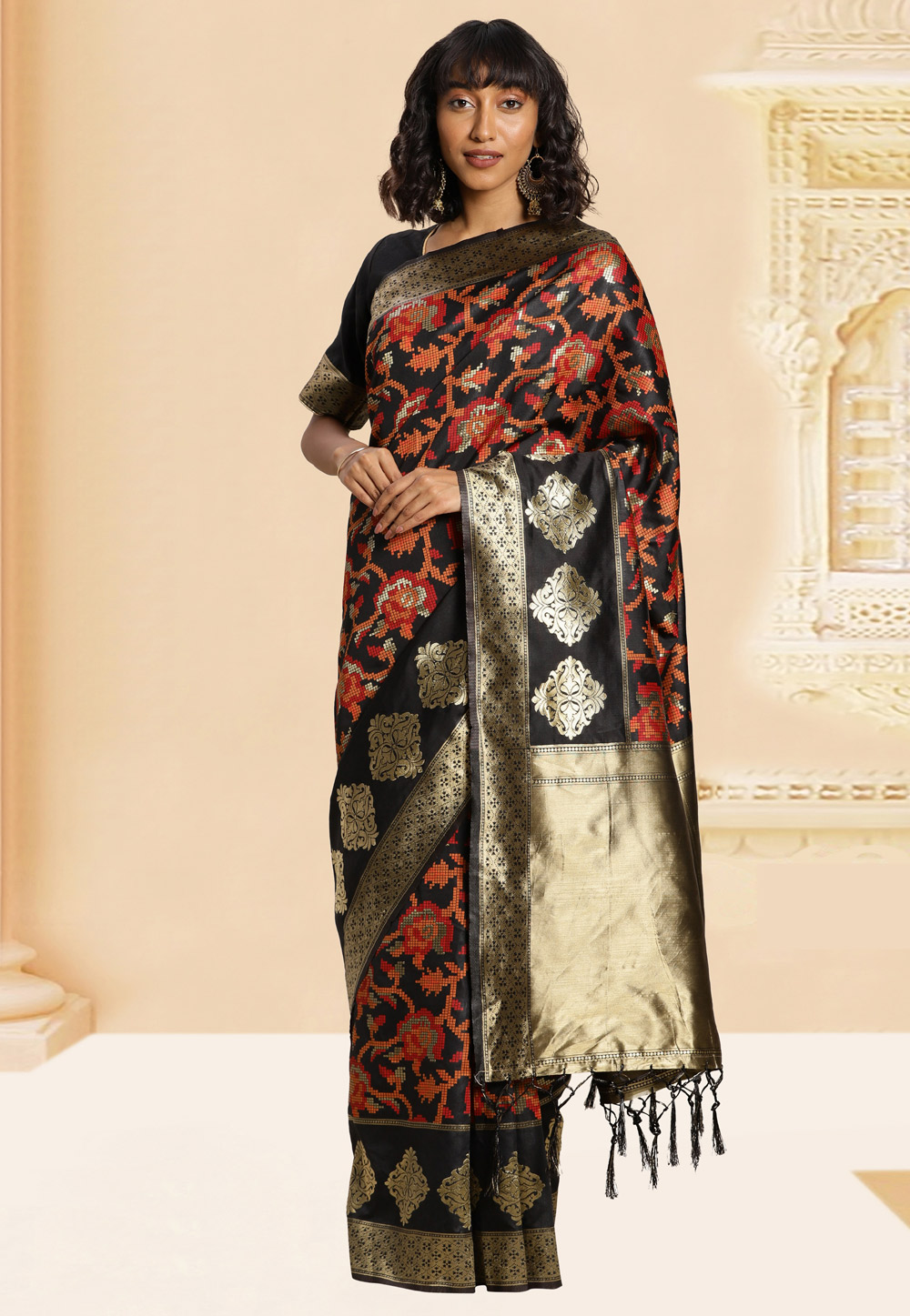 Black Banarasi Silk Saree With Blouse 220614
