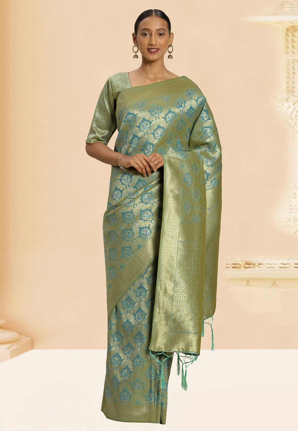 Light Green Banarasi Silk Saree With Blouse 220430