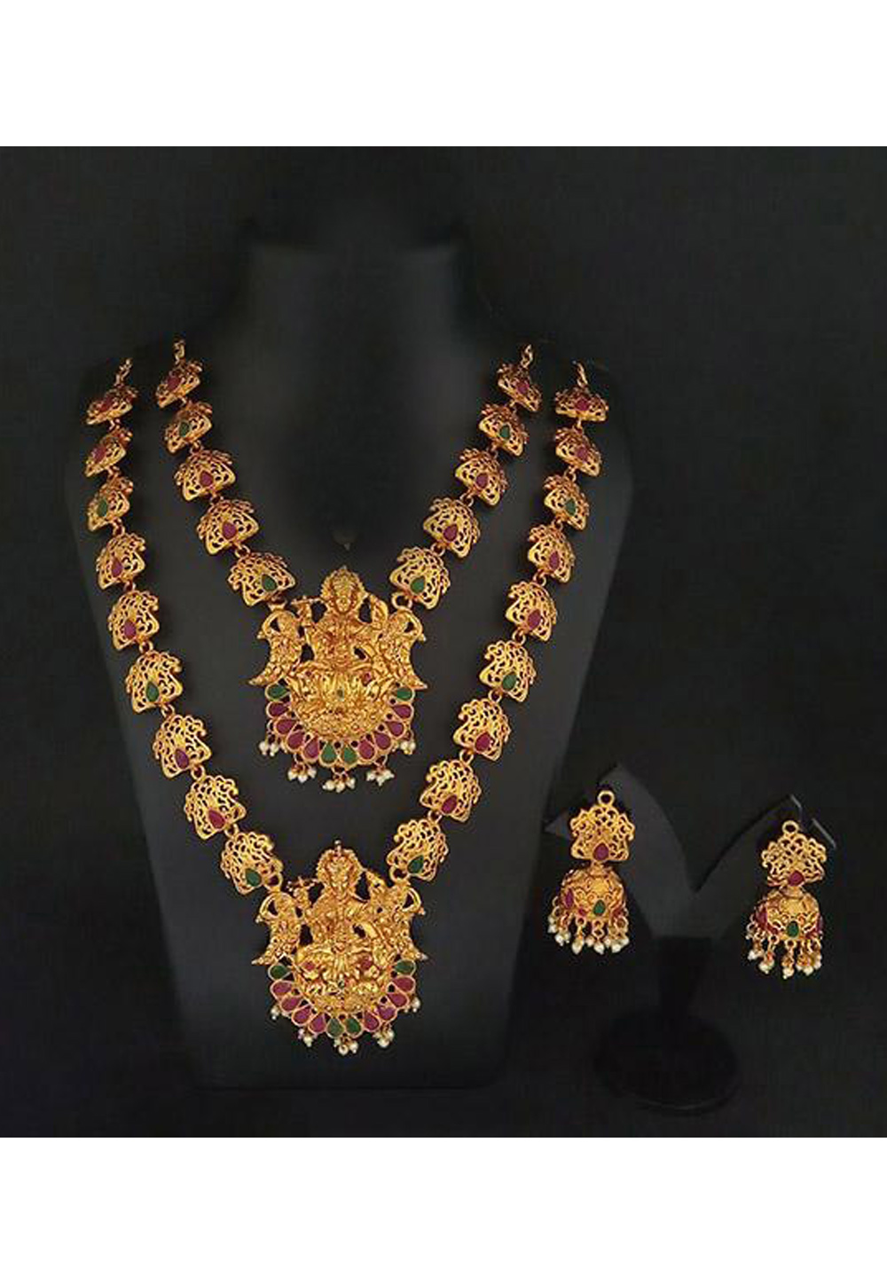 Pink Copper Necklace Set With Earrings 200996