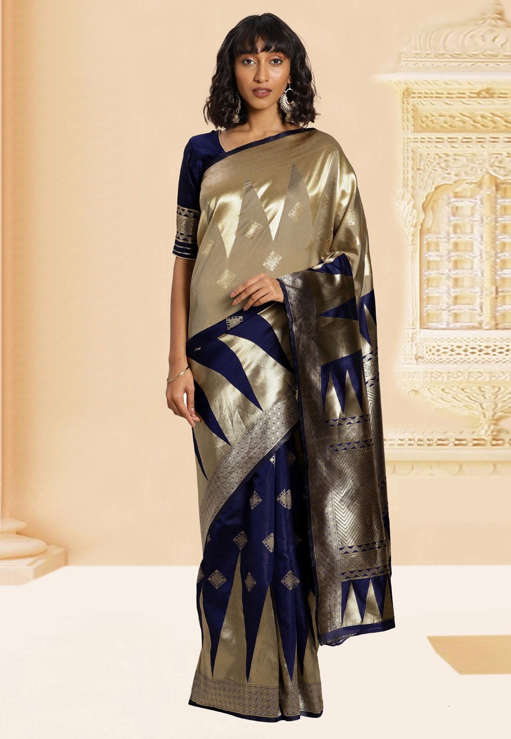 Navy Blue Banarasi Silk Festival Wear Saree 220106