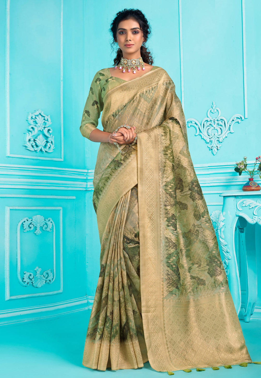 Light Green Organza Saree With Blouse 275198