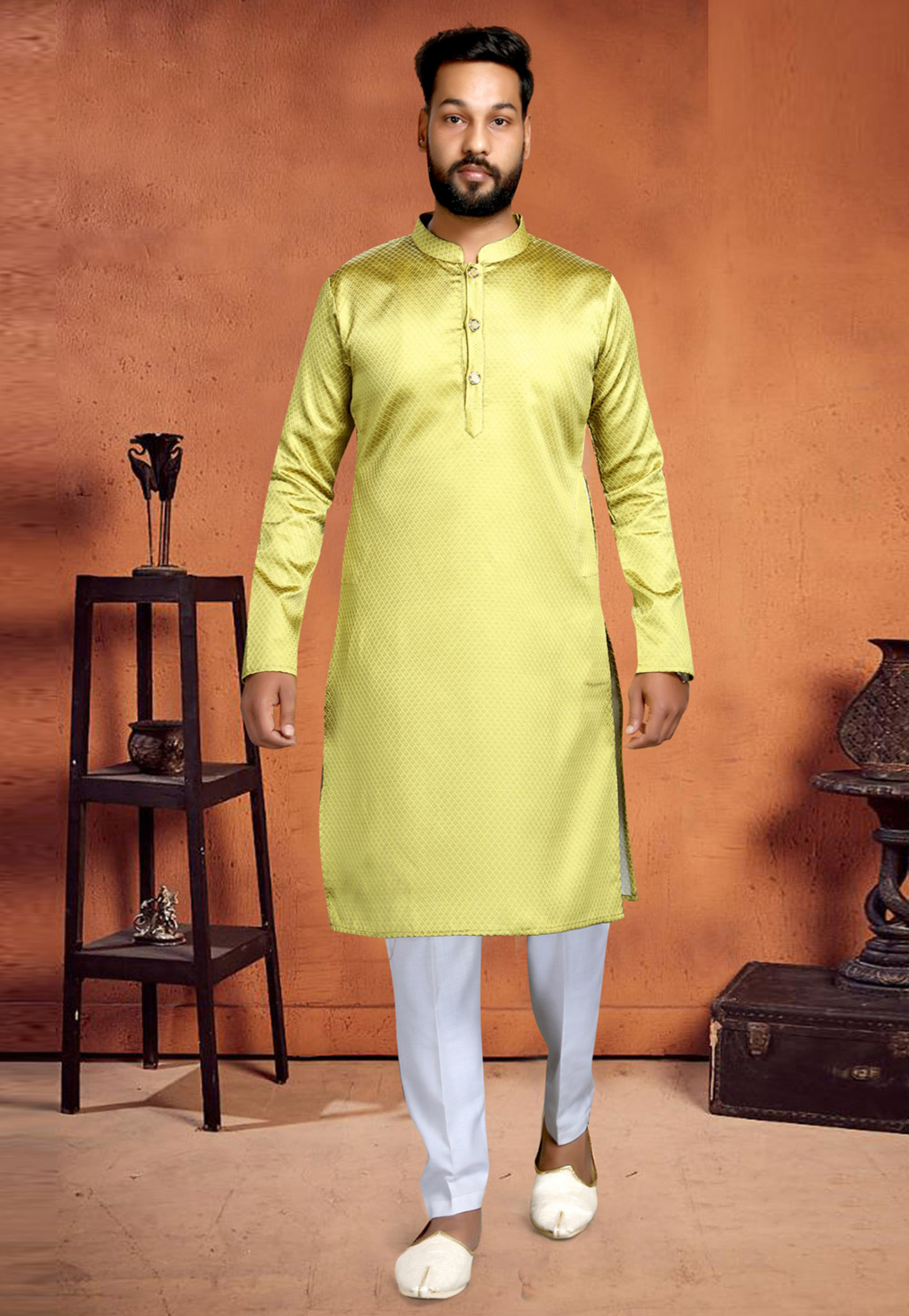 Light Green Brocade Kurta Pajama 248553