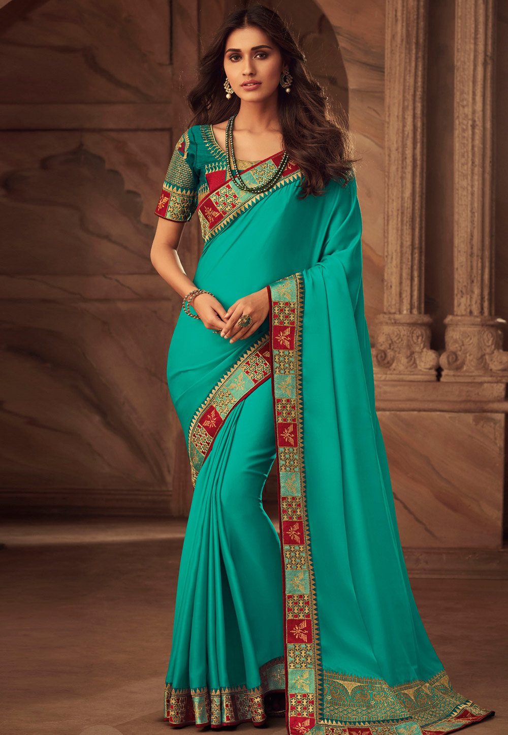 Turquoise Silk Saree With Blouse 187785
