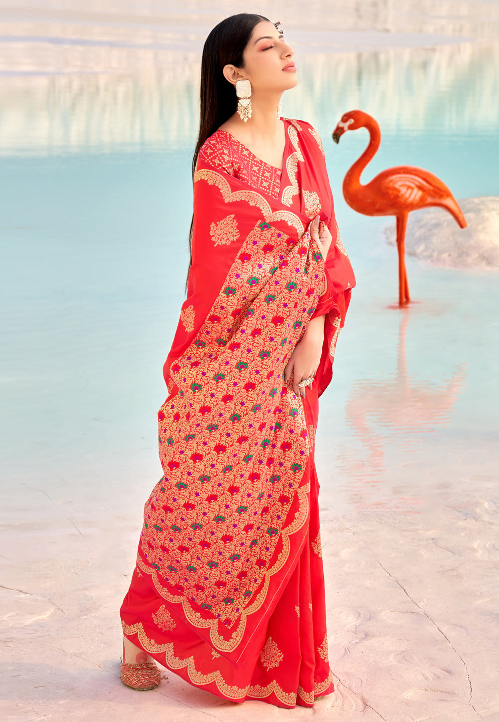 Red Banarasi Silk Festival Wear Saree 240820