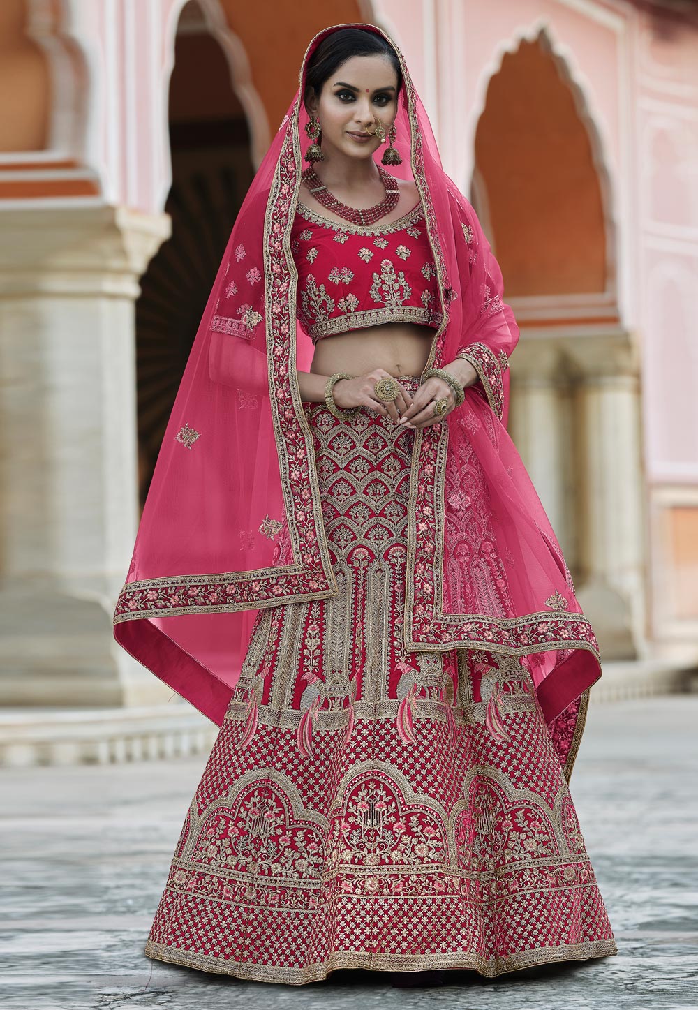 Pretty Red and Rani Pink Colored Designer Lehenga Choli, Shop wedding lehenga  choli online