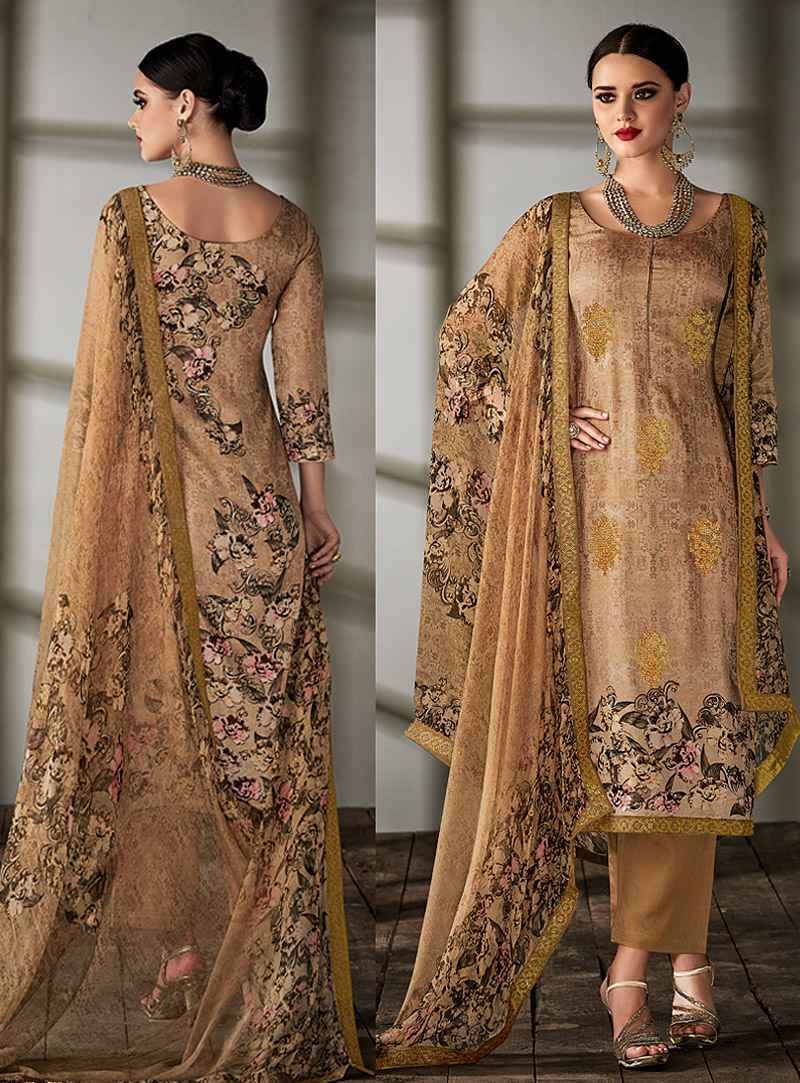Beige Tussar Silk Pakistani Style Suit 104278