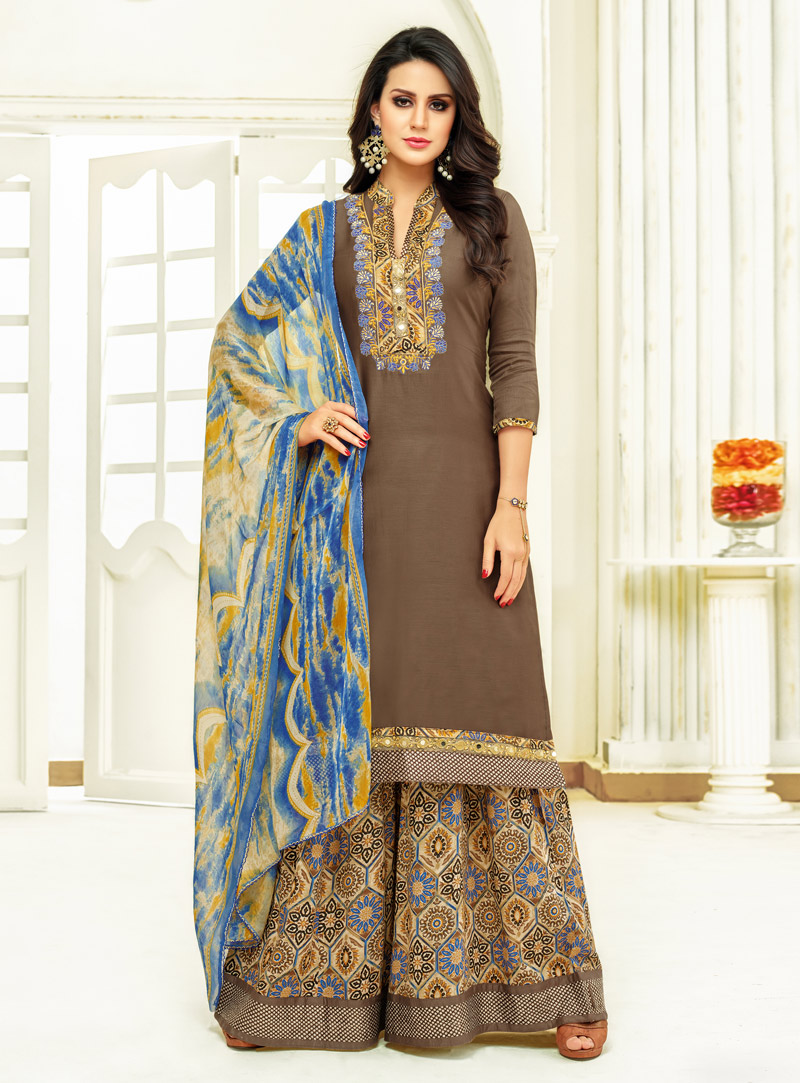 Brown Pure Satin Pakistani Style Suit 144557