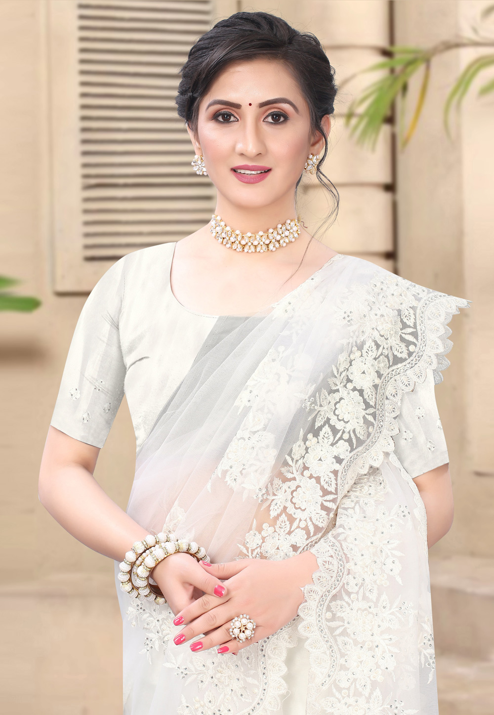 Winter Frost White Saree - I Love Sarees