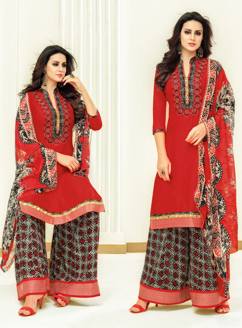 Red Pure Satin Kameez With Palazzo 144561
