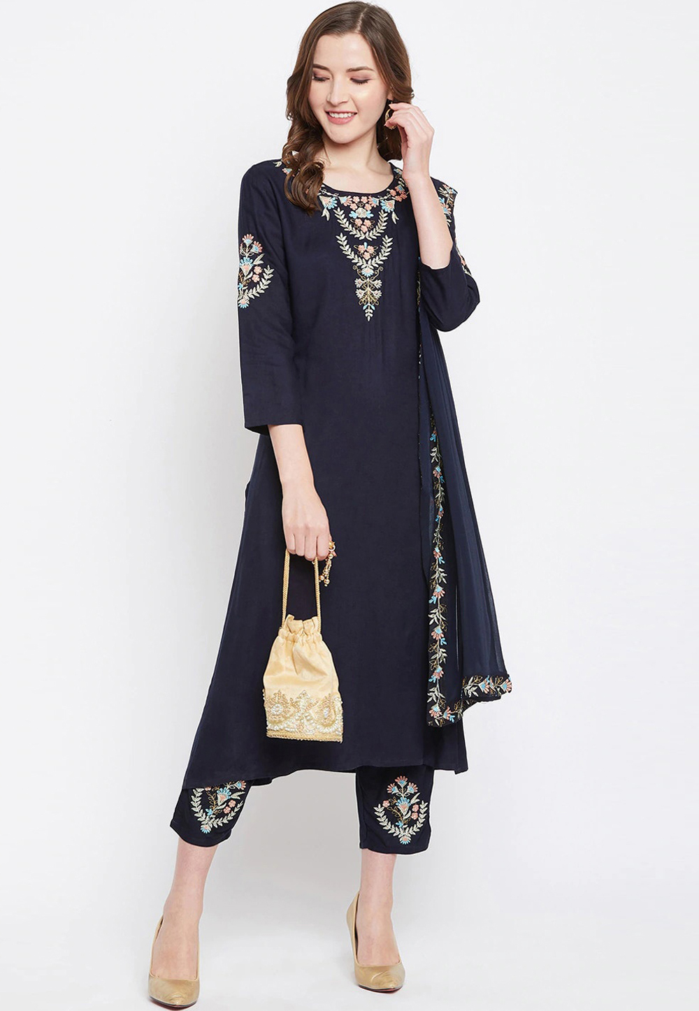 Navy Blue Rayon Readymade Pant Style Suit 266916