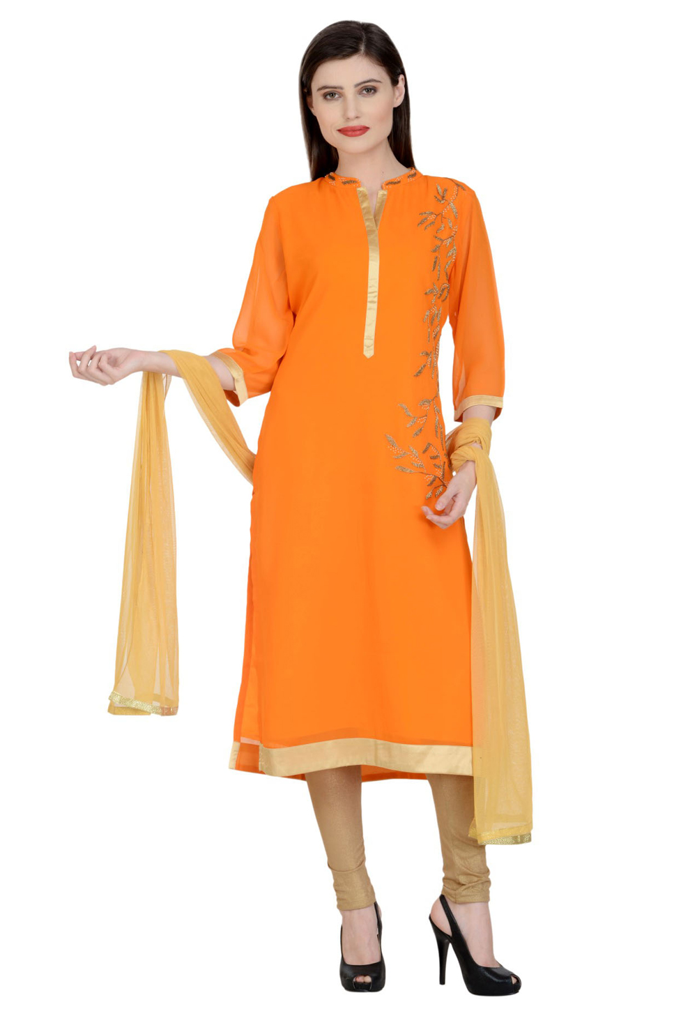 Orange Georgette Readymade Churidar Suit 267142