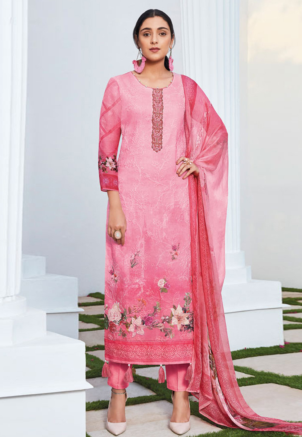 Pink Cotton Pakistani Style Suit 154970