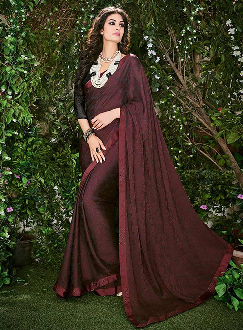 Brown Georgette Saree With Blouse 75565